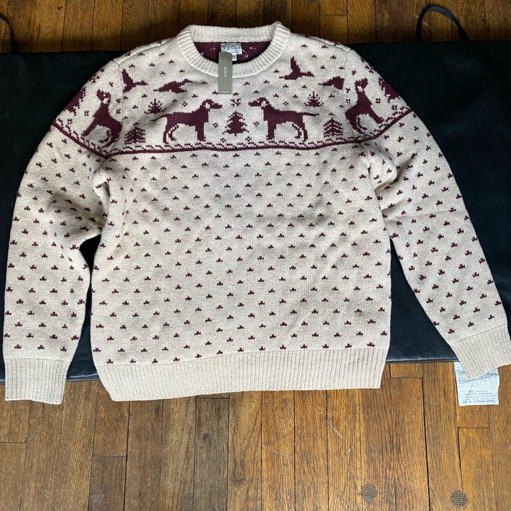 JCREW Men's  Dogs and Ducks design 100% Lambswool Sweater size M
